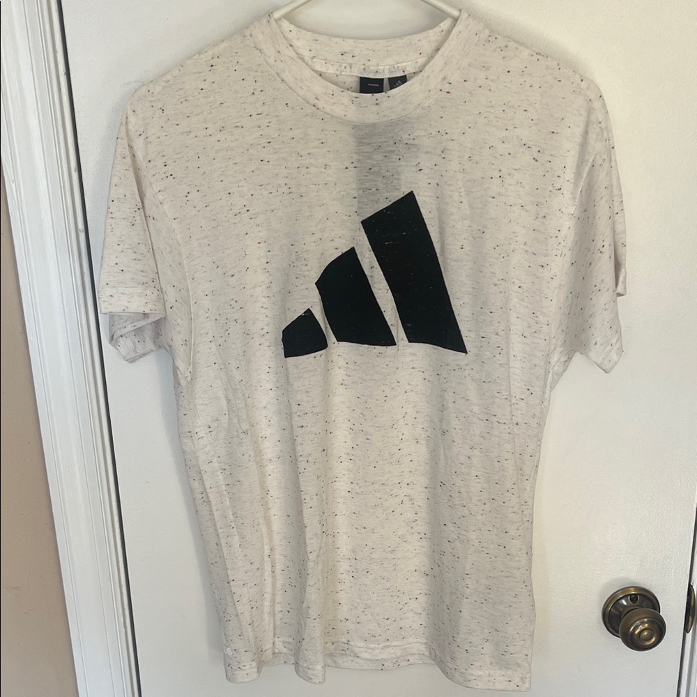 NWT Adidas Speckled white Tee with Black Logo